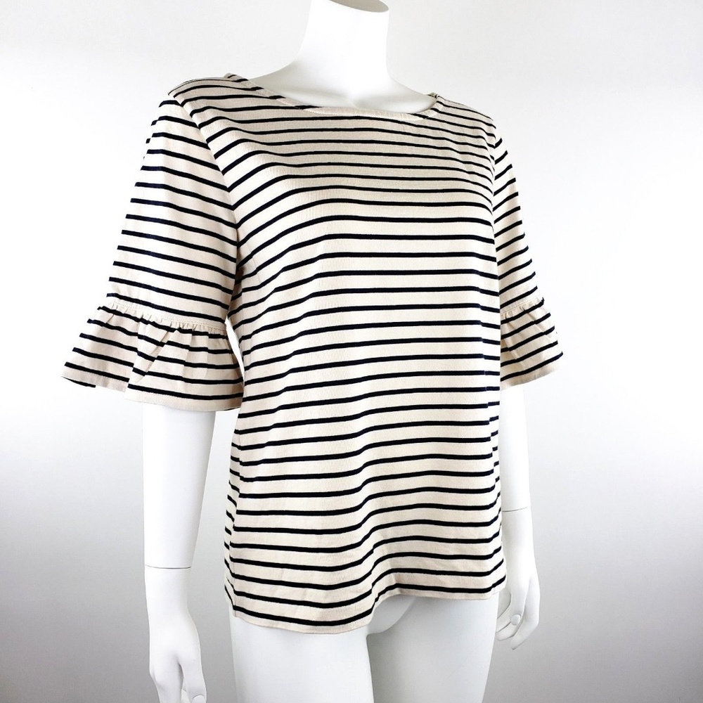 NWT J.Crew Parisian Stripe Ruffle Bell Sleeve Top
